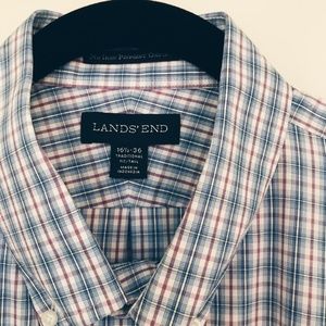 Lands End Men's Blue Pattern Dress Shirt